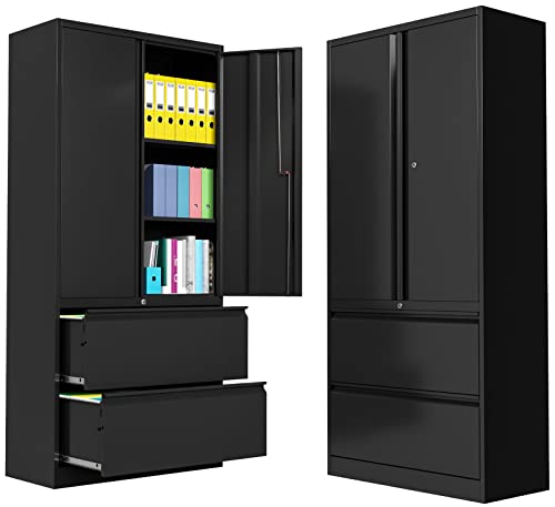 Lissimo Metal File Cabinet With 2 Drawers,Office Storage Cabinet With Adjustable Shelves, Lockable Lateral File Cabinet For Letter/Legal/A4 Size Files (Black) #TOP3