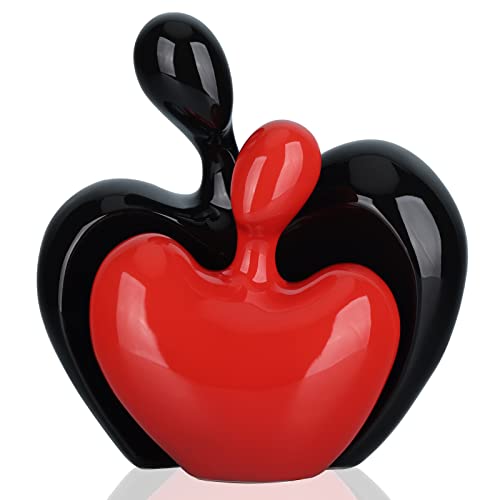 DOVDOV Ceramic Love Statue, Male and Female Couple embracing Sculpture, Black and red Home Decor, Wedding for Parents, Love Sign Figurines on The Shelf in The Living Room, 2-Piece Set