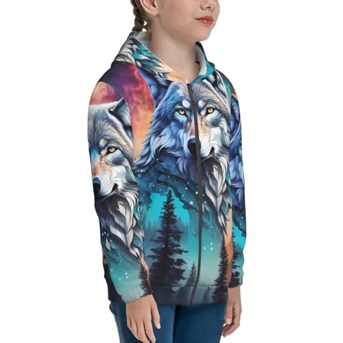 Animal Forest Wolves2 Kids Pullover Hoodies Boys Zip Up Sweatshirts Girls Athletic Clothes with Pocket4