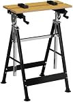 HOMCOM Portable Work Bench, Workshop Tool Stand with 6-Level Height Adjustable Work Table, Carpenter Saw Table with 4 Clamps, Steel Frame, 220lbs Capacity
