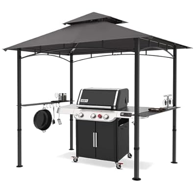 MASTERCANOPY 8 x 5 Grill Gazebo Outdoor BBQ Gazebo Canopy with 2 LED Lights (Gray)