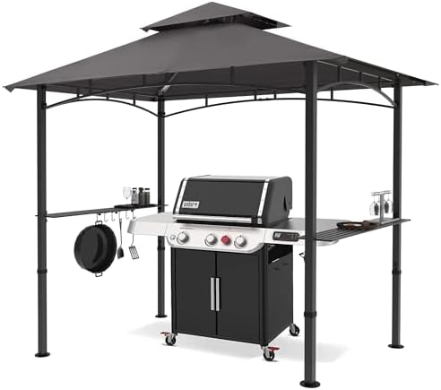 MASTERCANOPY 8 x 5 Grill Gazebo Outdoor BBQ Gazebo Canopy with 2 LED Lights (Gray)