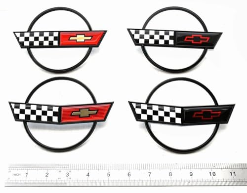 Image of C4 Corvette Front Nose Emblem Plus Gas Fuel Lid Emblem 3D Badge Nameplate Cross Flag Restoration Both Front and Rear Emblems Fits for 91 Through 96 Corvettes (Black)