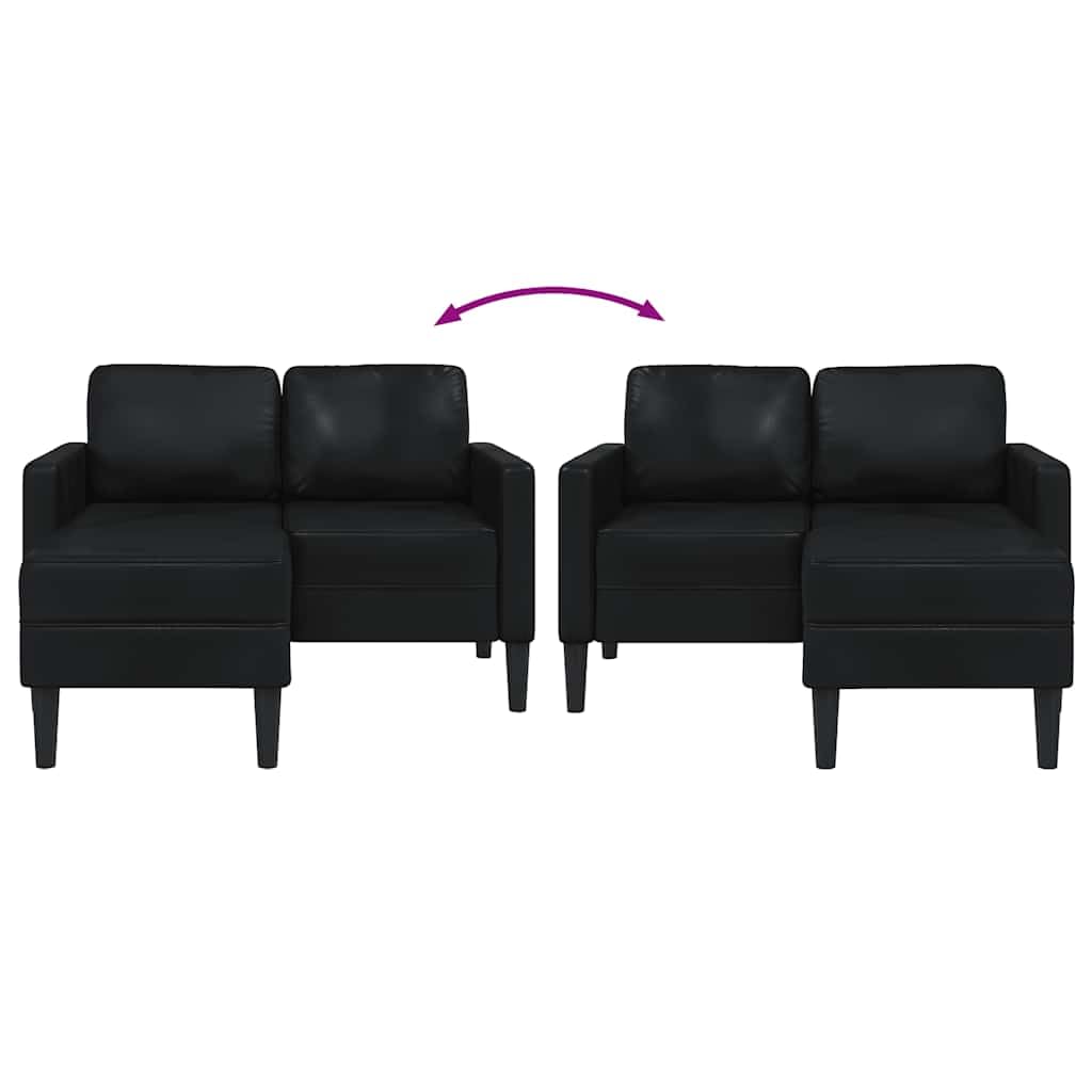 Ecksofa mit Schlaffunktion und Recamiere 2-Sitzer L-förmig Schwarz Kunstleder platzsparend für Wohnzimmer und Gästezimmer
