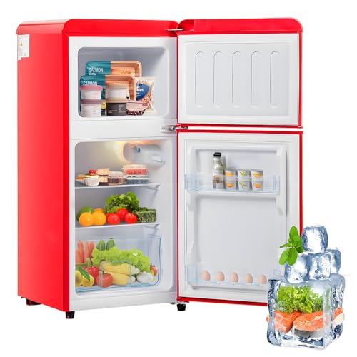 Combinación frigorífico-congelador retro: Dos puertas, 86,8 cm de alto, 45,5 cm de ancho, 60 litros de volumen total,Red