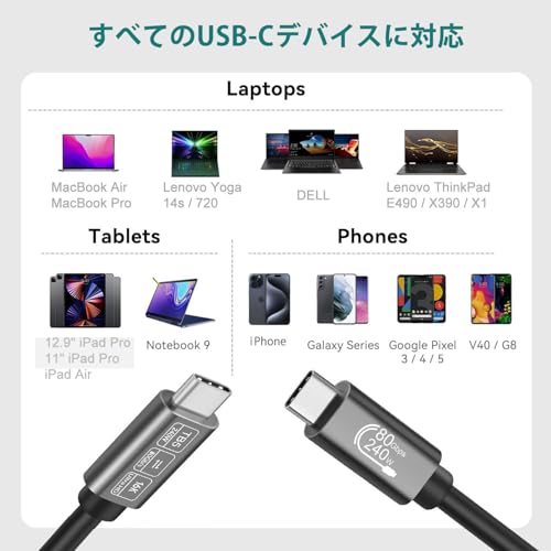 Angusplay USB-C Thunderbolt 5 ケーブル 1.5m 240W出力 PD3.1 急速充電16K@60Hz対応 最大80Gbps 高速データ転送 iPhone 17 / 16 / 15 MacBook Air Pro iPad Pro/Air 他対応