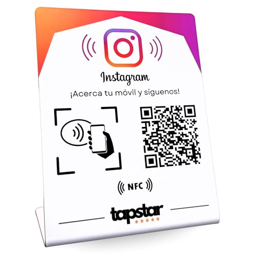 TAPSTAR Expositor Instagram NFC y QR - Stand para Seguidores en Instagram - Cartel NFC Redes Sociales - Compatible con Android & iPhone - Configuración Fácil con Plataforma Web - Sin Suscripciones