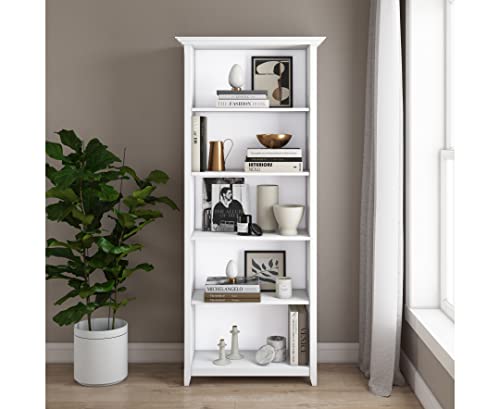 Simplihome Amherst Solid Wood 70 Inch X 30 Inch Transitional 5 Shelf Bookcase In White With 5 Shelves, For The Living Room, Study And Office #TOP1