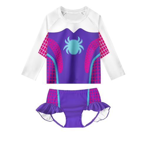 Lansidun Girls Rash Guard Bathing Suits Kids Swimsuits Long Sleeve Swimwear 3-8 Years Purple