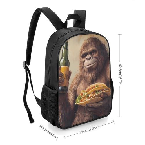 Bigfoot Sasquatch Hold Beer And Mexico Food Travel Backpack Casual Daypack Shoulder Bag with Adjustable Shoulder Straps for Hiking2