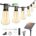 OHLUX 60FT Solar Globe String Lights Outdoor, Shatterproof Solar Patio Lights with Remote, 27 Dimmable ST38 LED Filament Bulbs, 2200K Soft Warm White Edison Hanging Light for Outside Canopy Deck
