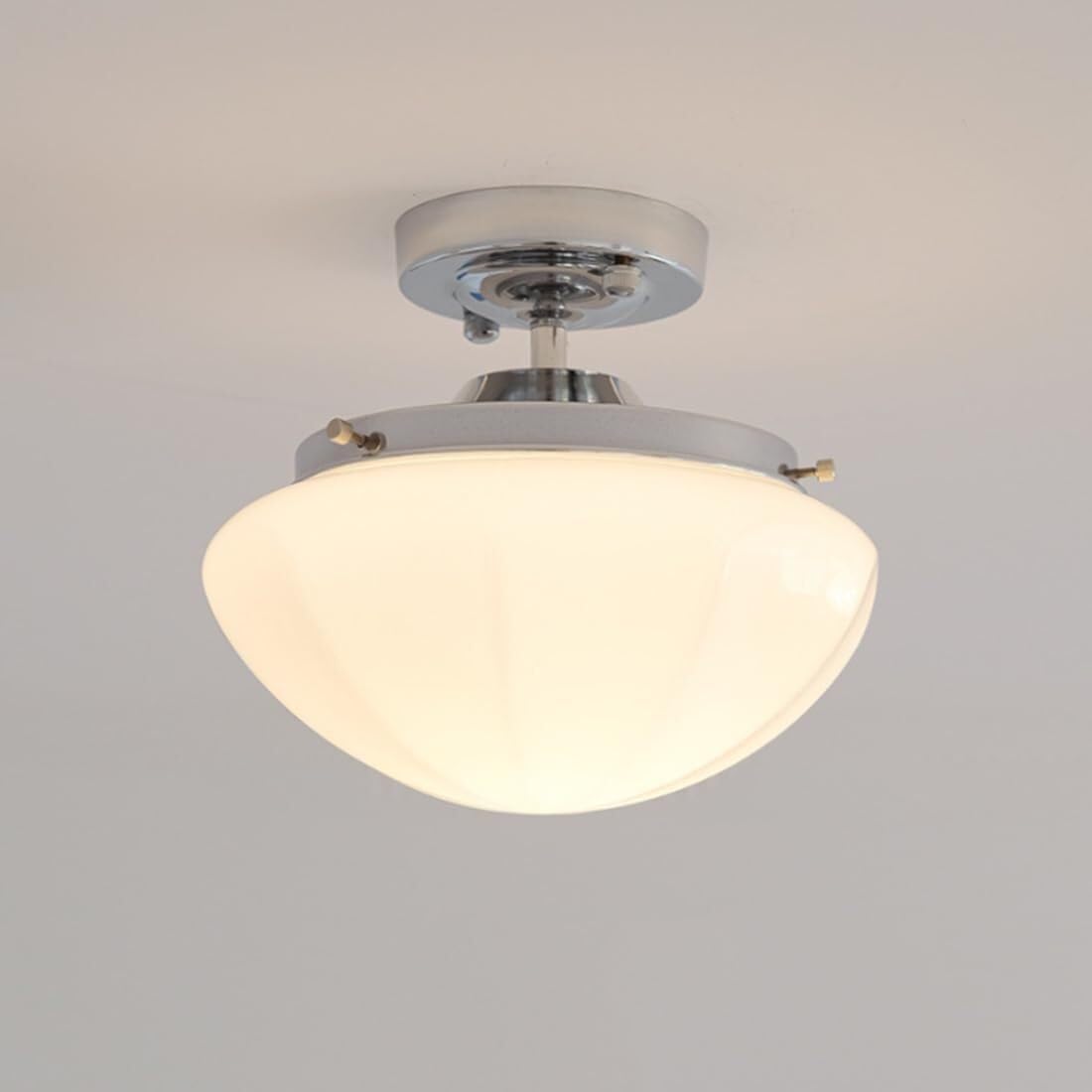 LYMSXAZOU Semi Flush Mount Ceiling Light Modern Glass Fixture with Milky White Dome Shade Lamp for Hallway Living Dining Room Bedroom(Chrome-b)