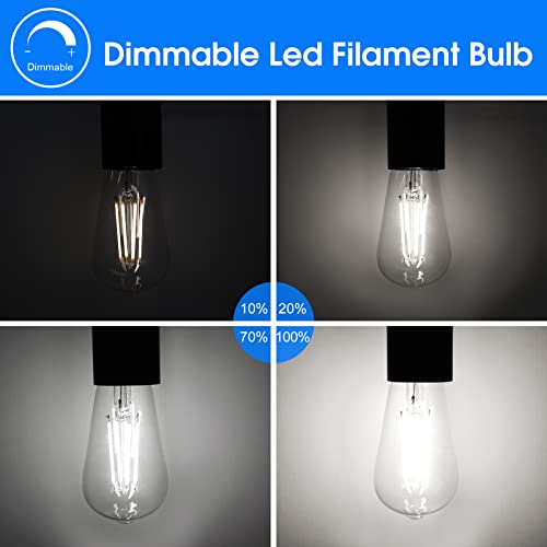 Energetic Dimmable Led Filament Light Bulbs, High Brightness, 8W, 60 Watt Equivalent,St58 St18, Daylight 5000K, Classic Clear Glass, 4 Pack #TOP4