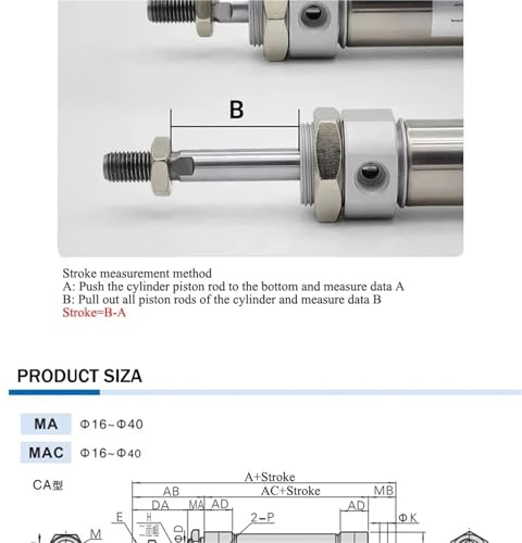 Vérin pneumatique MA25 double effet en inox avec une course de 200mm - 6