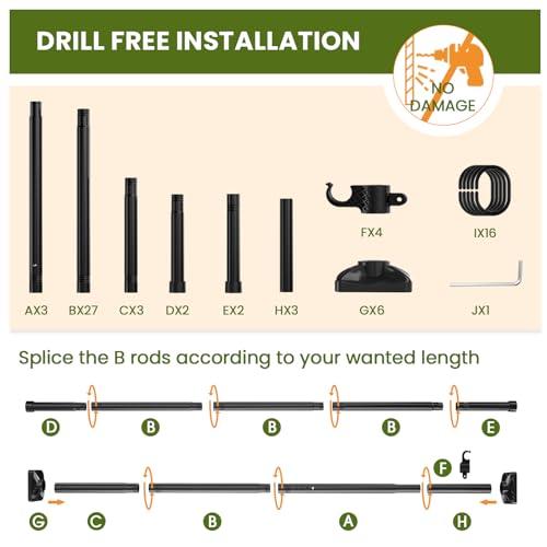 Image of SUNALLY Room Divider Curtain Rod, No Drilling 4-10ft(H) 28-140inch(W) Adjustable Privacy Wall Divider for Room Separation, Heavy Duty Temporary Partition Space Separator Tension Rods, Black