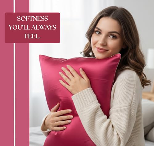 Image of BSB HOME Luxury Satin Silk Pillow Cover | 300 TC Ultra-Smooth Silky Finish | Premium Home Bedding Pillowcase | Soft, Glossy & Skin-Friendly Fabric | 18 x 28 Inches (Electric Peony)