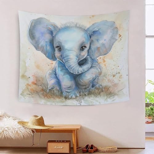 Tapiz de pared con estampado 3D de elefantes KaleidoKit para separar ambientes con estilo