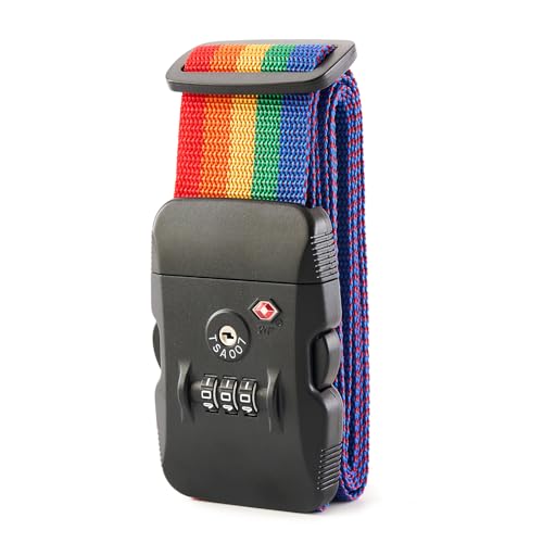 MiyabiLife スーツケースベルト TSAロック付き キャリーケース ベルト 荷崩れ防止バンド 旅行 出張用 3桁ダイヤル式 荷物固定ベルト 長さ調節可能 軽量 盗難・紛失防止 (レインボー)