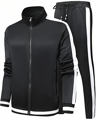 Gxamoy Men's Athletic 2 Pieces Tracksuit Casual Full Zip Jogging Sweat Suit Workout Sports Set Sportswear Black(Tz003) Xl #TOP9