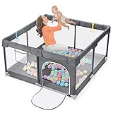 Dripex Laufstall Baby 127x127cm, Laufgitter Absperrgitter mit atmungsaktivem Netz Schutzgitter Krabbelgitter für Kinder, Sicherheitsspielplatz, Dunkelgrau