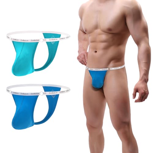 Mens Sexy Low Rise T-Back Underwear Bamboo Viscose Soft Bulge Pouch Thongs with Adjustable Waistband