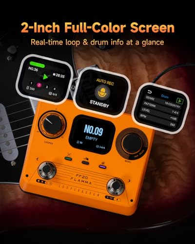 Image of FLAMMA FF20 Looper Pedal Drum Machine, Drum Looper Guitar Pedal with Screen, 300 Min Recording, 220 Drum Grooves, 100 Loop Slots, Time Stretch, Auto Record, USB & Headphone Out, for Guitar and Bass