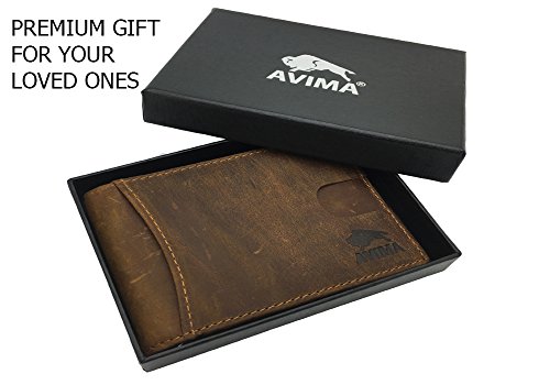AVIMA Mens Slim Front Pocket Leather Wallet ID Window Card Case RFID Blocking4