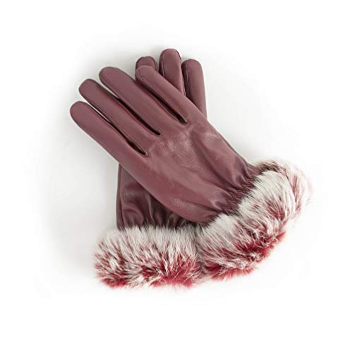 AXELENS Gants d’Hiver Tactiles Femme et Fille – Élégants en Similicuir avec Doublure Polaire et Poignet en Fourrure Douce – Taille S/M_Bordeaux