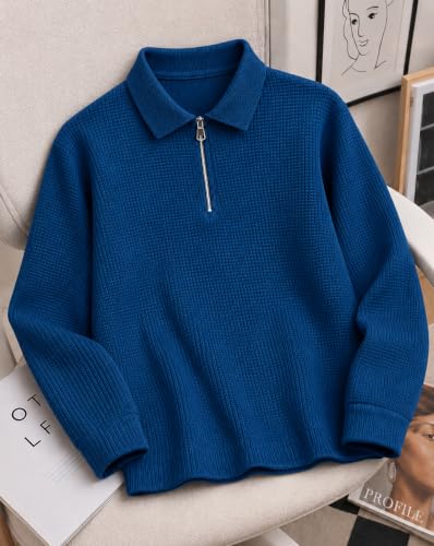 Image of AUSK Men's Waffle Knit Textured Full Sleeve Polo T-Shirt | Cotton Blend Regular Fit Zip Polo Neck Solid Smart Casual T Shirt for Men | Casual Wear, Travel & Weekend Wear Tshirt for Men