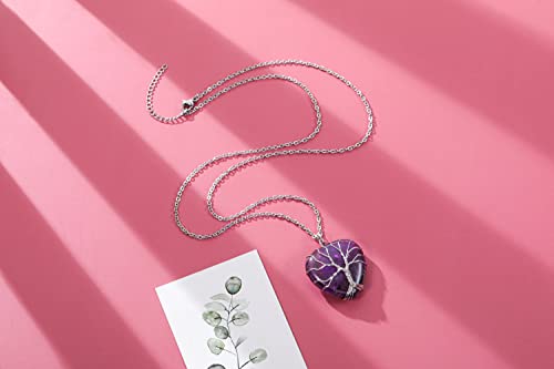 Top Plaza Natural Rose Quartz Healing Crytal Necklace Silver Life Tree Wire Wrapped Heart Shape Stone Pendant for Womens Girls Ladies4