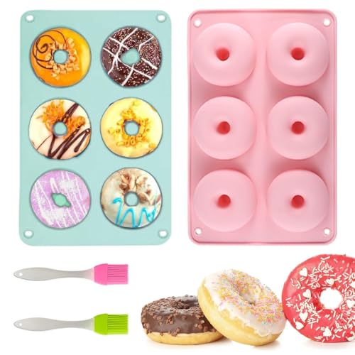 Lot de 2 moules à beignets en silicone, moules à beignets antiadhésifs, moules en silicone pour gâteaux, biscuits avec 2 pinceaux en silicone