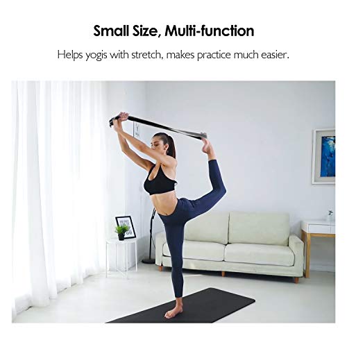 REEHUT Yoga Strap 8ft with Ebook - Durable Polyester Cotton Exercise Straps w/Adjustable D-Ring Buckle for Stretching, General Fitness, Flexibility and Physical Therapy Black