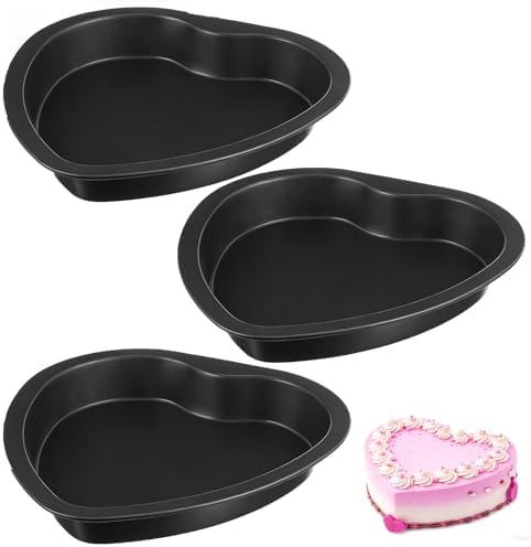 3 PCS Heart Cake Pans, 9 Inch Heart Shaped Cakes Pan Nonstick Car...