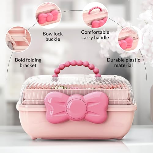 Image of Pink Tool Box, Plastic Storage Box,Folding3LAYERS,Bead Organizers and Storage /Art & Crafts /Sewing Supplies Organizer /Medicine Box /Family First Aid,with 2 Trays,Kids Tool Box, Mini Tool Box