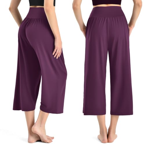 Ipletix Capri Pants for Women Casual Gaucho Wide Leg 23" Purple L - image 2