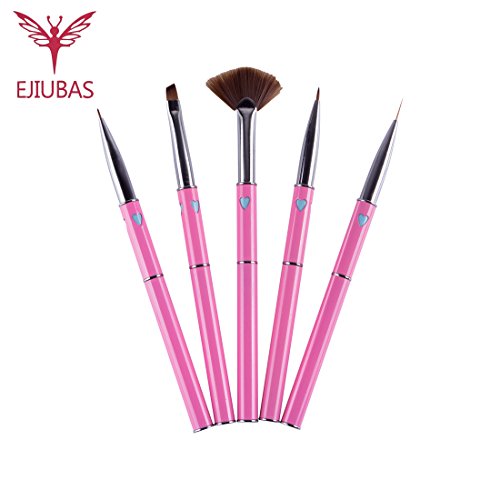 Ejiubas 5 Pcs Nail Art Brushes Set, Fan Brush & Liner Brush & Painting Brushes & Striper Brush,DIY Nail Brush Tools(Pink)
