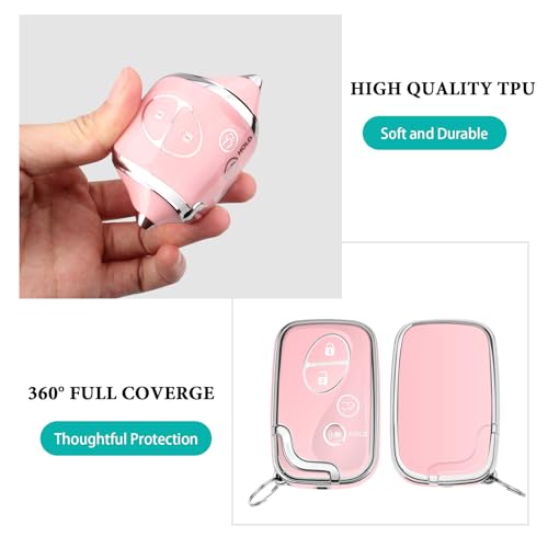 Image of Key Fob Cover for Lexus with Keychain, TPU Key Case Protection Compatible with 2009-2015 Lexus RX350 RX450 GX460 LX570 CT200h ES350 GS300 GS430 GS450h GS460 IS250 IS350 LS460, 4 Button (Silver /Pink)