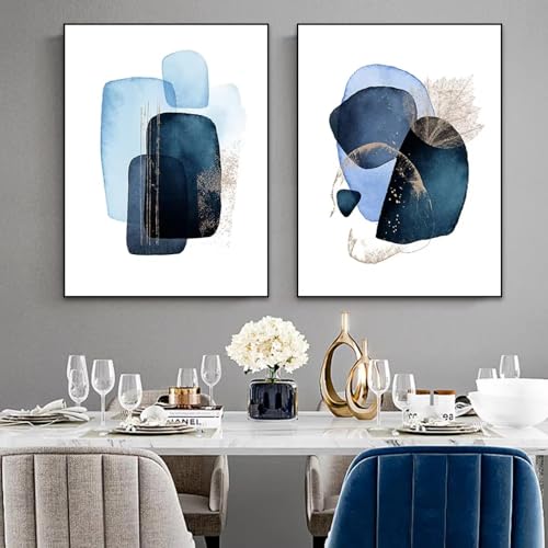 Peinture murale abstraite géométrique triptyque bleu marine 50x60cm - 4