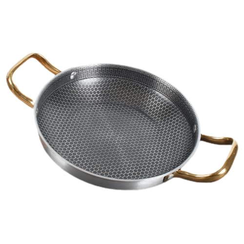 SOIMISS Sartén De Acero Inoxidable Panal Antiadherente Con Doble Asa Ergonómica Resistente y Fácil De Limpiar Para Cocinar Mariscos Huevos y Arroz Cocinas De Inducción y Uso Doméstico