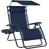 Best Choice Products Folding Zero Gravity Outdoor Recliner Patio Lounge Chair w/Adjustable Canopy Shade, Headrest, Side Accessory Tray, Textilene Mesh - Navy