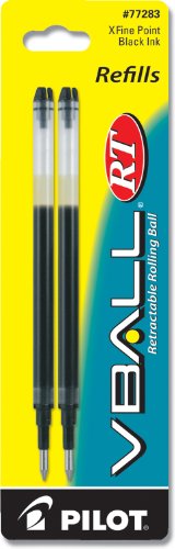 PILOT VBall RT Liquid Ink Refill for Retractable Rolling Ball Pens, Extra Fine Point, Black Ink, 2-Pack (77283)