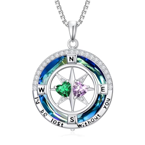 Pendentif boussole double pierre de naissance : cadeau fête des mères pour femme