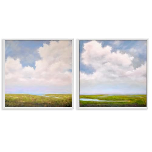 Panoramic Clouds Over Bay Landscape, 12 x 12 Inch Framed Giclée Print Set