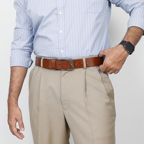Image of Leather Belt for Men with Zinc Buckle | Premium Leather Belt for Casual & Formal Wear | Lightweight Waist Belt for Jeans, pants, Office | Belt width 3.5cm (35mm).