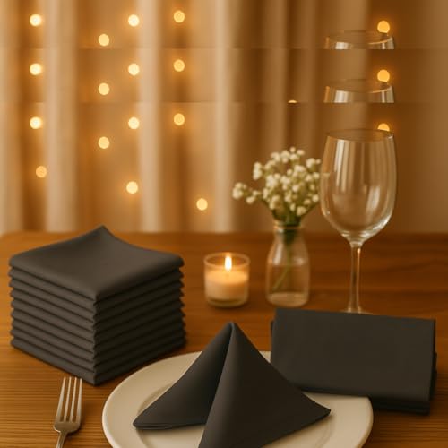 Image of 100% Cotton Dinner Napkins 20x20 Inch - 300 Thread Count Sateen Weave - Reusable, Soft & Durable Table Napkins - Dark Grey (Set of 6)