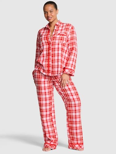 Victoria's Secret PINK Women's Flannel Pajama Set, Red Plaid, XS - image 3