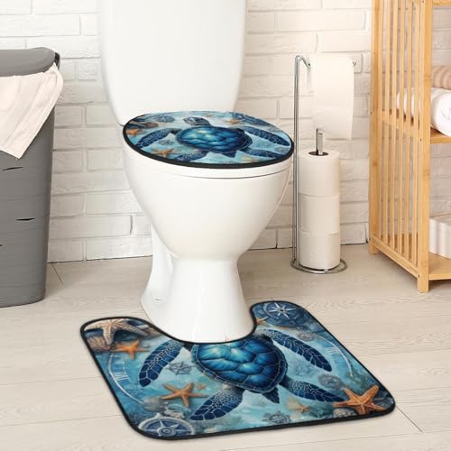 2 Pieces Flannel Toilet Contour Mat and Toilet Lid Cover, Soft Toilet Lid Cover Set Machine Washable Non Slip Contour Mat for Bathroom Decor Accessories