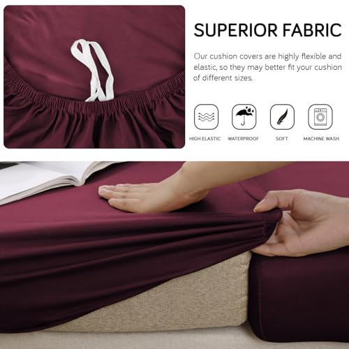 Image of HOKIPO Polyester 100% Waterproof 140GSM Stretchable Sofa Seat Cushion Cover 2 Seater, Maroon (AR-5353-MRN)