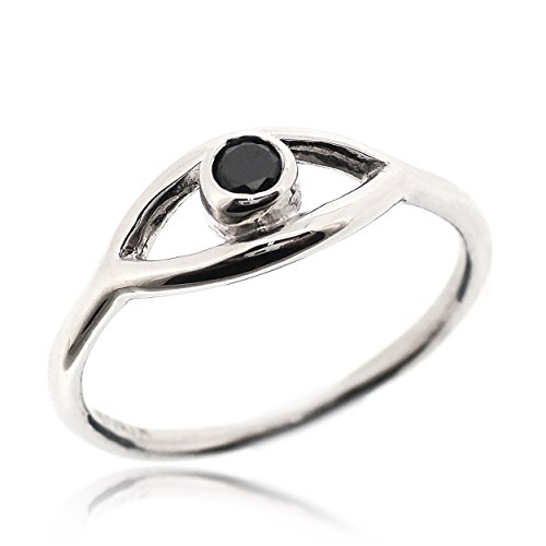 SOVATS Evil Eye Lucky Jewelry Protection Ring for Women Set with Black Cubic Zirconia 925 Sterling Silver Rhodium Plated - Simple, Stylish &Trendy Nickel Free Ring, Size 9 SOVATS Evil Eye Lucky Jewelry Protection Ring for Women Set with Black Cubic Zirconia 925 Sterling Silver Rhodium Plated - Simple, Stylish &Trendy Nickel Free Ring, Size 9