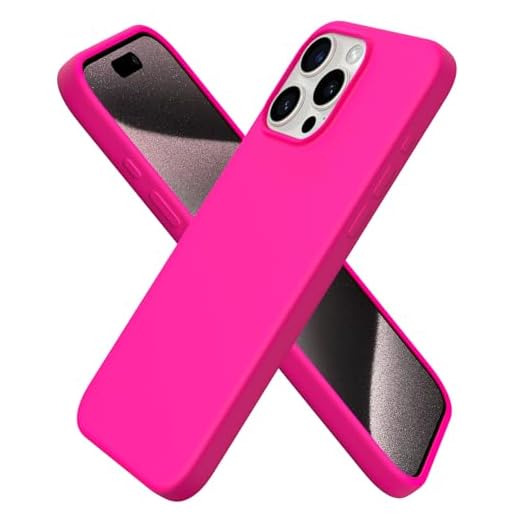 ORNARTO Funda Silicona Líquida para iPhone 15 Pro MAX Case 6,7" (2023),Protectora de Cuerpo Completo,Carcasa con Forro de Microfibra,Suave al Tacto y Antigolpes,Rosa Fluorescente